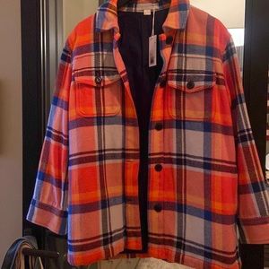 Outerknown Blanket Shirt Jacket, NWT, orange plaid, size M